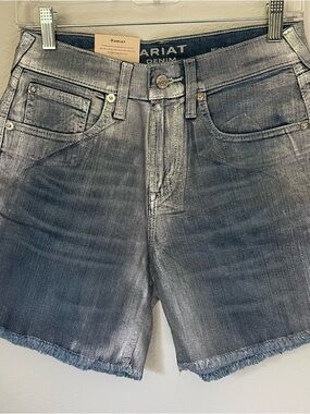 Ariat Metallic Boyfriend Blue Denim Shorts, Size 27r